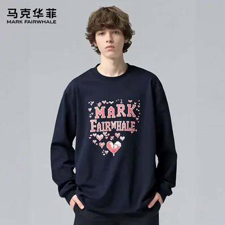 马克华菲 deer 美式爱心印花圆领卫衣男款秋季新款百搭休闲上衣女图片
