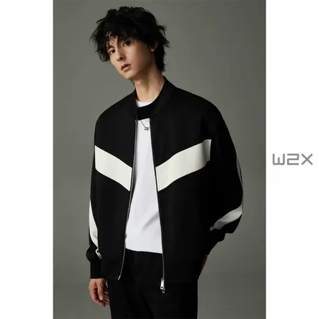 w2x春秋季新款立领拼接斜纹夹克外套男青年高级感休闲秋装上衣潮商品大图