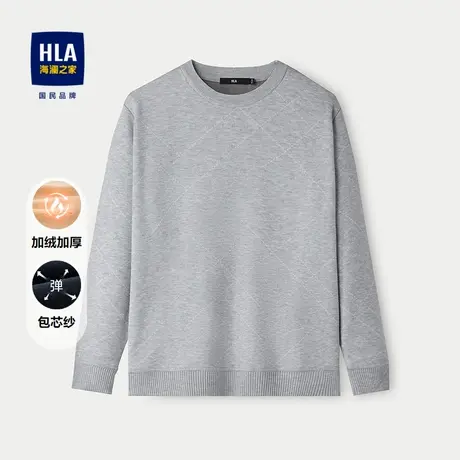 HLA/海澜之家提花保暖针织衫25秋冬新圆领套头加绒加厚温暖毛衣男图片