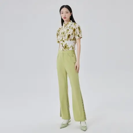 艾莱依商场同款蕾丝拼接喇叭裤女春夏新款修身显高显瘦设计感裤子图片