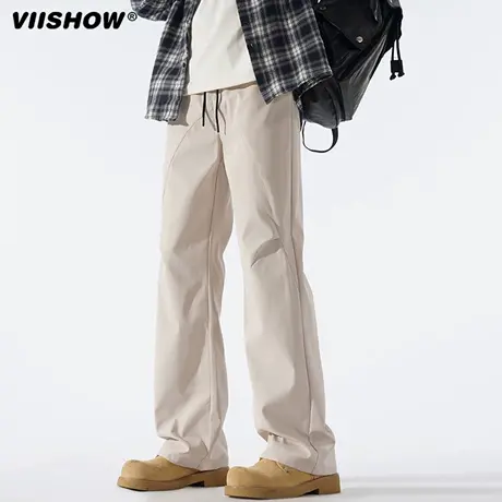 VIISHOW美式复古褶皱薄款伞兵运动裤男潮牌宽松百搭阔腿休闲长裤商品大图