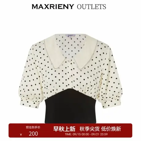【奥莱】MAXRIENY法式复古雪纺衫衬衫波点印花拼接收腰上衣女商品大图
