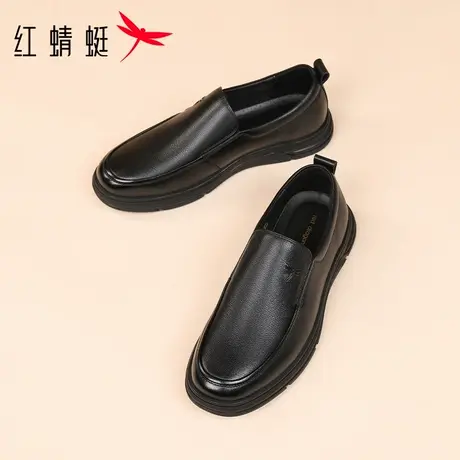 红蜻蜓休闲商务皮鞋男士2025新款一脚蹬真皮舒适软底中老年爸爸鞋商品大图