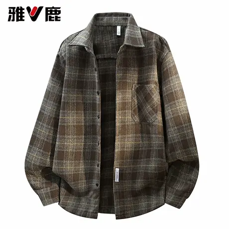 雅鹿长袖翻领格子衬衫男2026春季新款青年舒适百搭经典衬衣外套潮图片