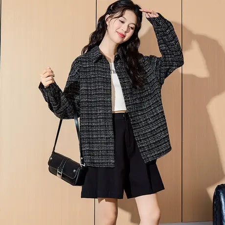 唐狮春秋新款女衬衫气质小香风长袖衬衫格子通勤百搭上衣潮流TD图片