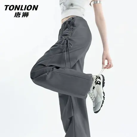 唐狮官方抽绳阔腿工装裤女款2026新款夏季薄款户外透气运动裤子VB商品大图