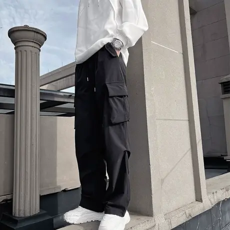 美式复古户外机能工装裤男秋季潮牌宽松阔腿直筒登山运动休闲长裤图片