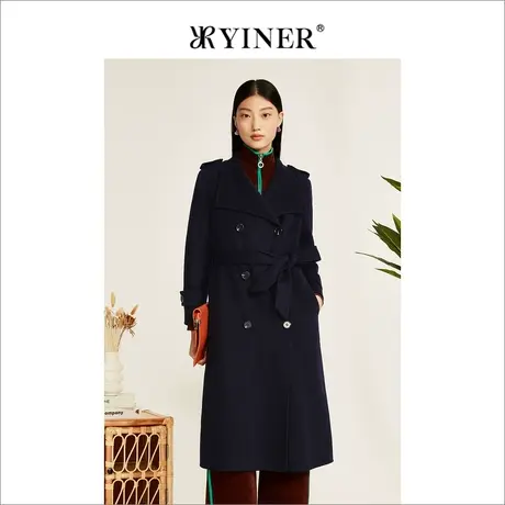 YINER音儿专柜女装2022冬季新款澳洲美丽奴羊毛双面呢大衣商品大图