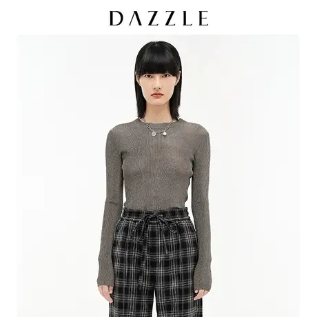 DAZZLE地素奥莱春季小众显瘦弹力圆领薄款针织衫女图片