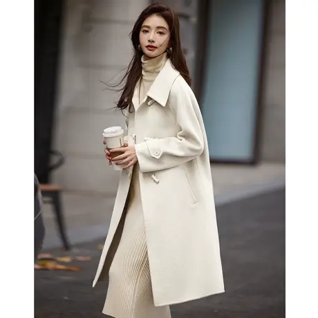 时尚毛呢外套2023年冬季新款女翻领百搭韩版温柔牛角扣呢子上衣商品大图