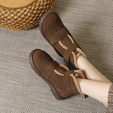 2023新款雪地靴女防滑真皮大码女靴41一43平跟加厚反绒皮短靴冬季商品大图