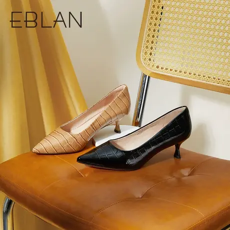 伊伴春季女鞋商务通勤漆皮高跟鞋舒适细跟鞋简约真皮气质复古单鞋图片