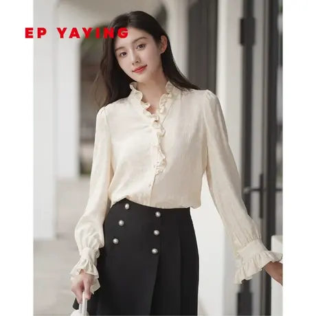[真丝系列]EP YAYING雅莹女装 暗纹提花V领衬衫 2023新款2299N图片