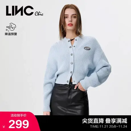 LINCCHIC金羽杰针织衫复古时髦棒球领针织开衫外套女S221CR301商品大图