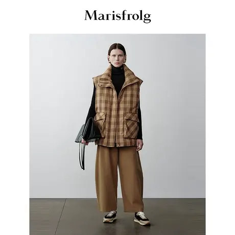 【商场同款】玛丝菲尔冬季新款花色英伦格纹绵羊毛棉马甲图片