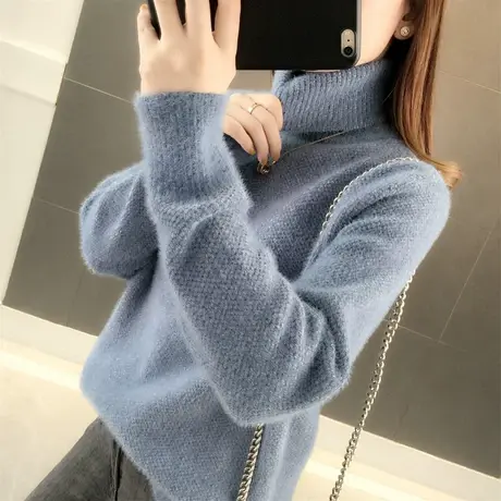 女士高领毛衣2023春装新款宽松水貂绒雪尼尔打底衫加厚内搭针织衫商品大图