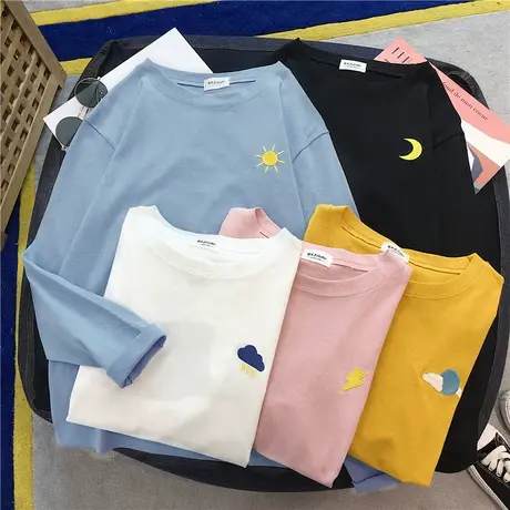 春秋衣宽松外穿黑色上衣内搭秋冬季洋气百搭打底衫女白色长袖t恤图片