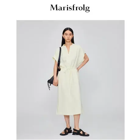 玛丝菲尔夏新款V领气质高级感显瘦长款简约显白收腰连衣裙女图片
