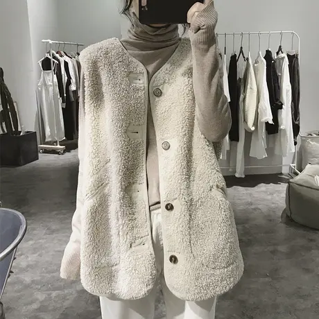 羊羔毛马夹外套女2023年秋冬皮毛一体宽松显瘦毛毛马甲两面穿背心商品大图