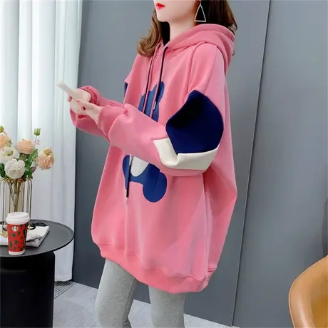 中长款卡通加绒连帽卫衣女士秋冬2022新款宽松设计感洋气ins上衣商品大图