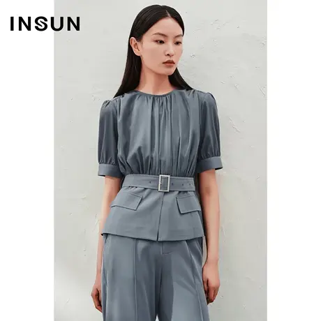 INSUN恩裳专选假两件拼接优雅恬静高腰上衣商品大图