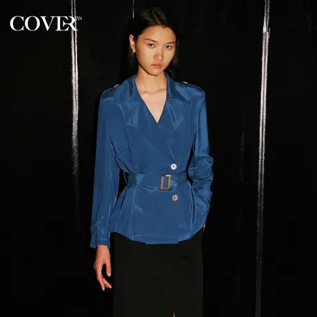 COVER秋季真丝人丝弹力收腰风衣商品大图
