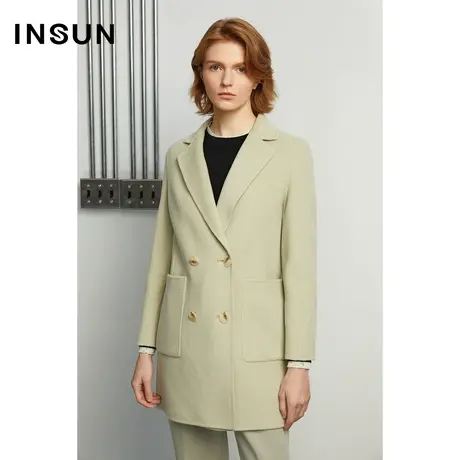 INSUN恩裳冬季羊毛休闲中长款毛呢外套商品大图