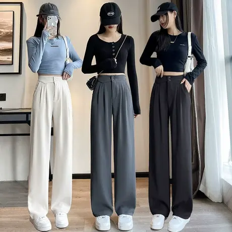 西装阔腿裤女春夏2023新款高腰垂感宽松显瘦黑色直筒休闲拖地裤子图片