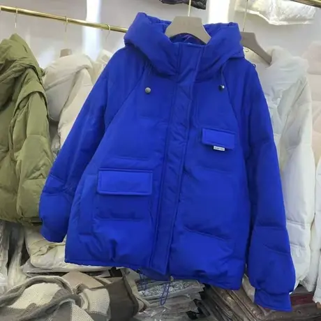 蓝色小个子短款羽绒棉服女2023年冬季新款宽松加厚爆款棉衣外套潮图片