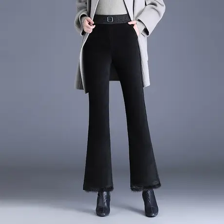 雪尼尔加绒微喇裤女秋冬2023新款高腰气质毛边长裤显瘦通勤休闲裤图片