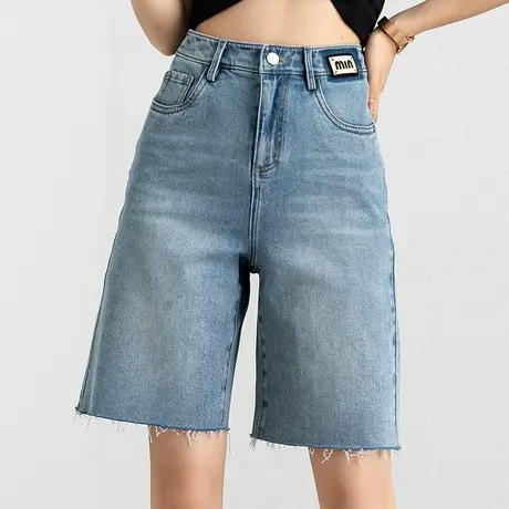 高腰牛仔短裤女2023新款夏薄款a字阔腿中裤五分裤女夏季显瘦5分裤商品大图