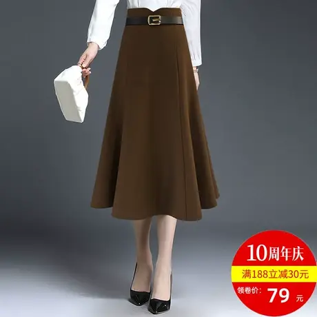 半身裙2023春季新款a字裙中长裙鱼尾裙咖色裙子显瘦高腰黑色伞裙商品大图