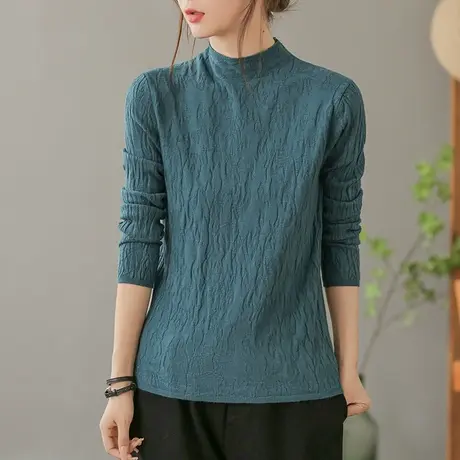 dza 复古半高圆领套头毛衣女士秋冬内搭针织衫宽松打底衫休闲上衣图片