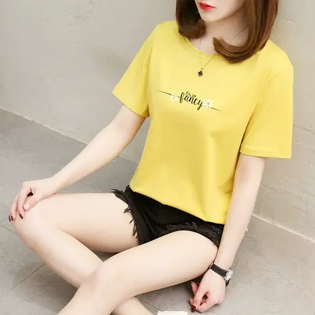 纯棉短袖t恤女士夏装2022新款韩版百搭宽松印花上衣体恤衫女图片