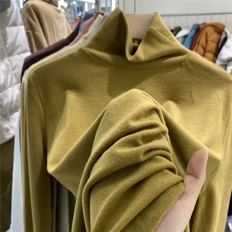 欧货双面磨毛羊绒半高领T恤女秋冬新款加厚纯色内搭打底衫上衣商品大图