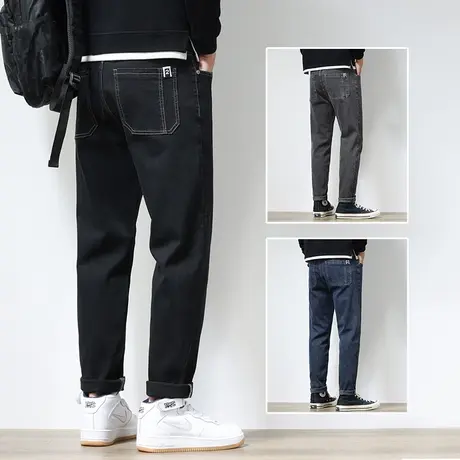 夏季秋季宽松直筒牛仔裤男生学生潮牌青少年男裤子春秋款休闲男士图片