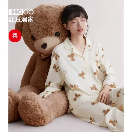 红豆居家女睡衣可爱卡通棉质春秋款柔软大码睡裙夏季家居服套装薄商品大图
