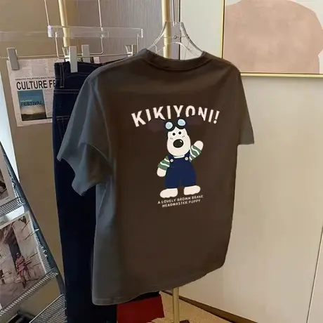 高级设计感纯棉T恤女大码港味chic复古短袖ins潮夏季减龄女装上衣图片