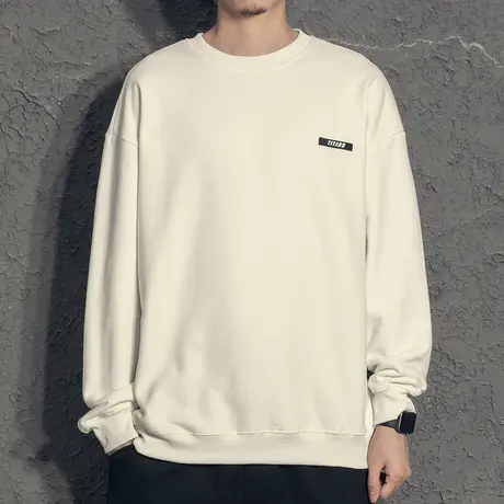 奕飏简约百搭纯色圆领卫衣男春秋2020新款秋季宽松男士秋装上衣潮商品大图