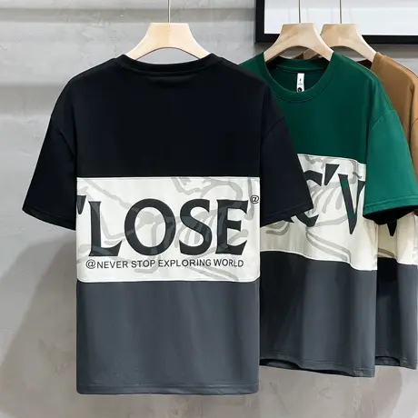 拼接t恤男潮牌ins宽松百搭休闲夏季男装衣服潮流男士短袖2023新款商品大图