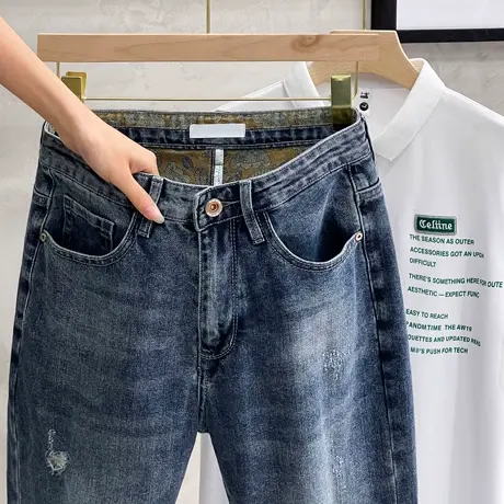 男士牛仔裤春季2023年新款潮流宽松直筒裤男九分裤子男春秋款潮牌图片