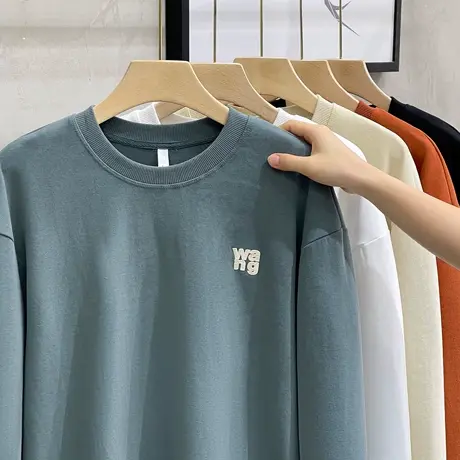 圆领卫衣男春秋季新款潮流刺绣设计感宽松日系长袖t恤男士打底衫商品大图