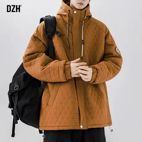 男士咖啡色棉服男款冬季加厚潮牌休闲棉衣外套2023新款连帽棉袄子商品大图