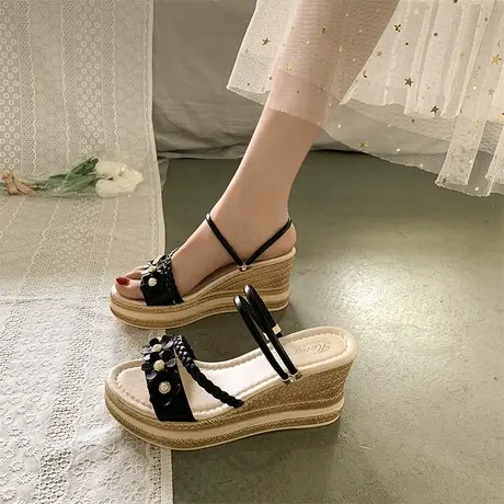 凉鞋2024年新款女夏季仙女风小个子坡跟两穿搭配裙子松糕厚底凉鞋图片