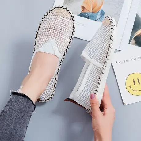 网面镂空一脚蹬懒人女鞋潮鞋透气软底孕妇鞋老北京布鞋渔夫鞋网鞋商品大图