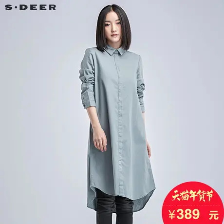 sdeer圣迪奥女2018冬装趣味绣花长款棉麻长袖衬衫S16480505图片