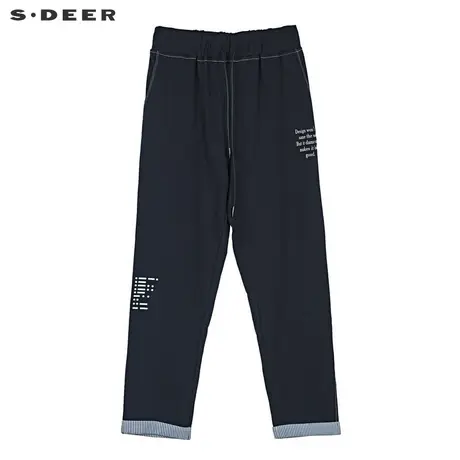 sdeer 圣迪奥休闲新潮松紧系带字母印花高腰长裤S19180804商品大图