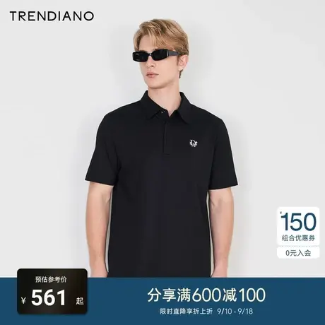 TRENDIANO官方2023新款春夏时尚刺绣翻领polo衫男短袖t恤体恤商品大图