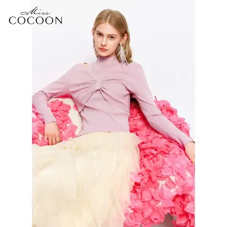 可可尼COCOON【春日睡莲】2024秋季新款蝴蝶结镂空针织衫两件套女商品大图