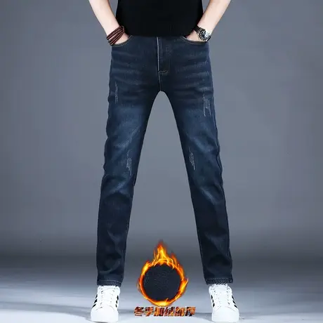 秋冬季加绒加厚牛仔裤男款2023新款保暖裤子潮流男士修身直筒长裤图片